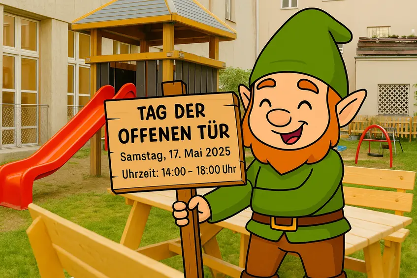(Spielplatz mit der Ankündigung zum Tag der offenen Tür)